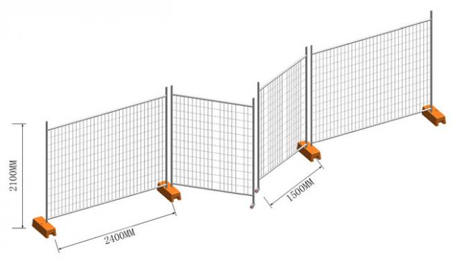 temporary fence panel, feet, clamps and gate installed drawing