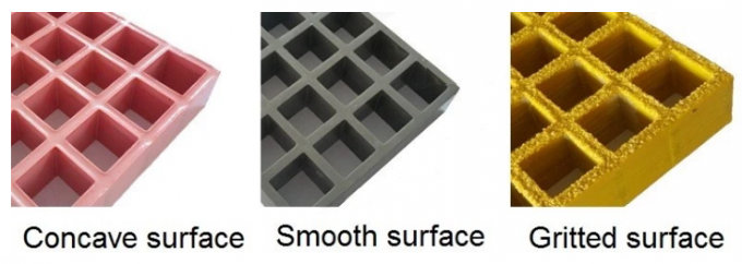 three types of fiberglass stair treads concave, smooth and gritted.