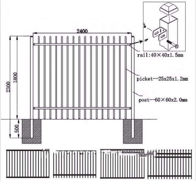 1800mm x 2400mm Garrison Tubular Spear Top Metal Fence