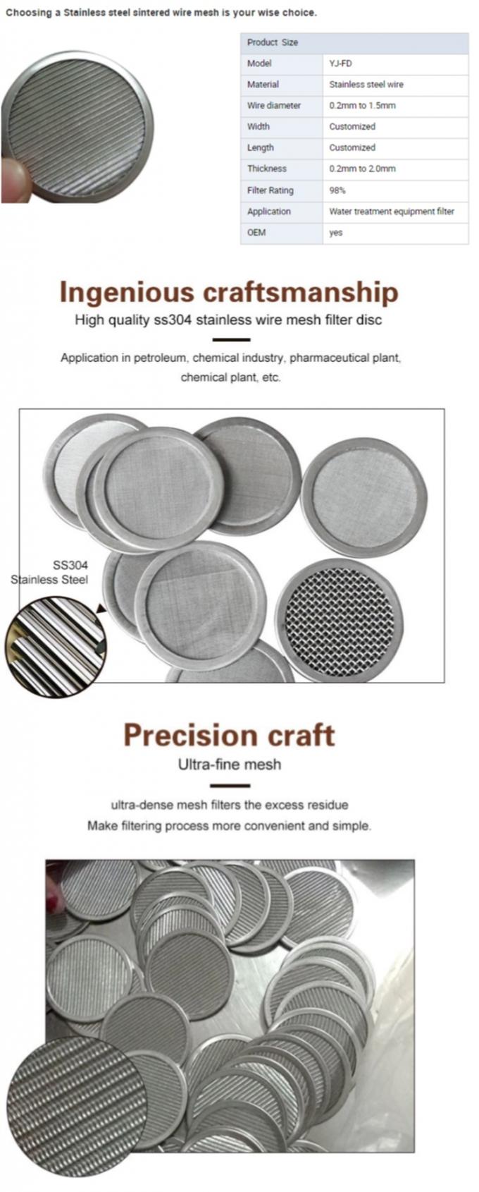 Customized Size Stainless Steel Ink Oil Water Filter Disc 